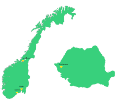kart Norge Romania med byer Azets ansatte IT