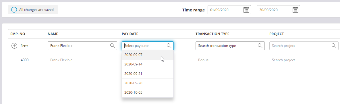 Screenshot timeføring til betaling